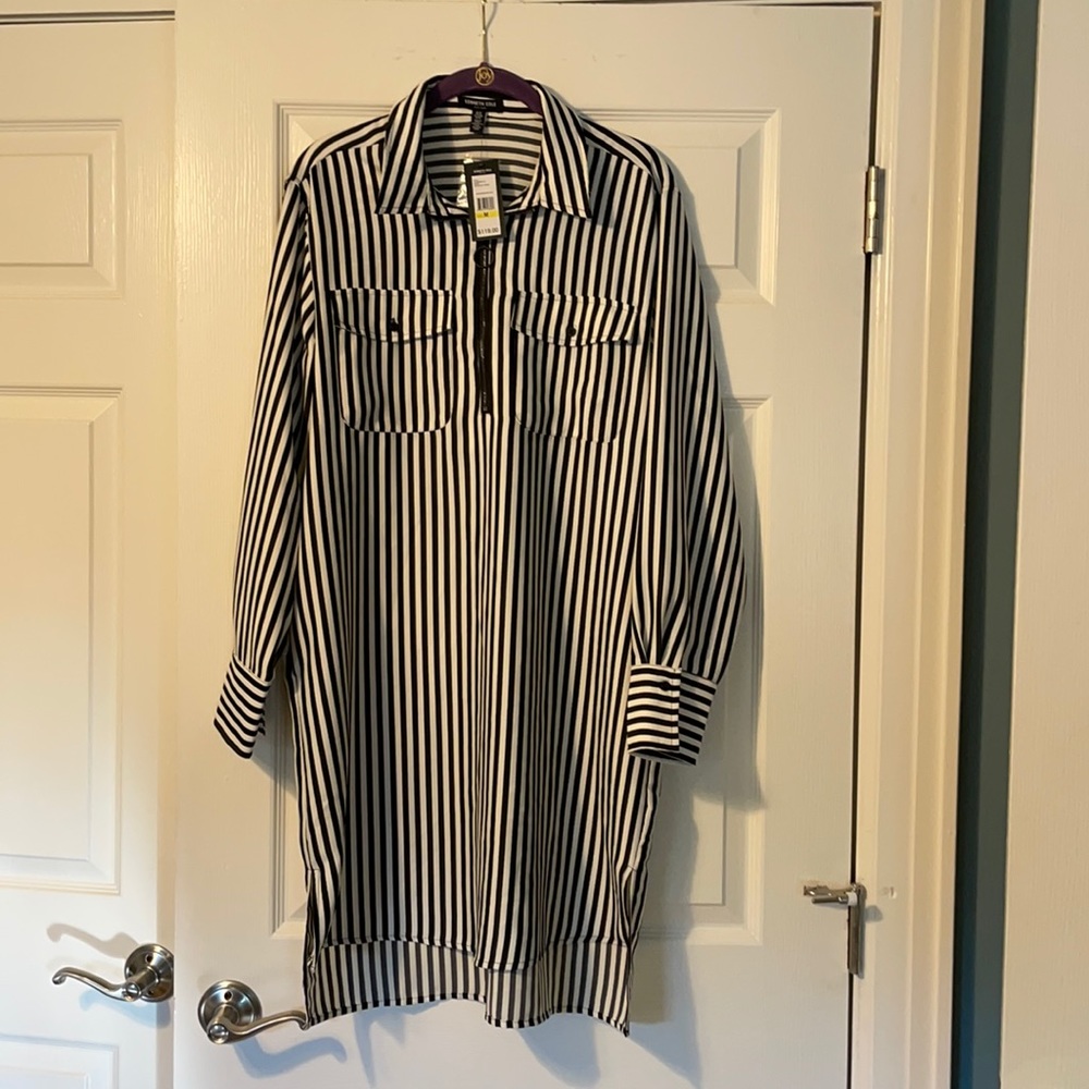 NWT KENNETH COLE STRIPED LONG SHIRT/DRESS SZ M